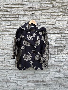 PATTY KIM Floral Jacquard Jacket Black Taupe Statements Coat Size S